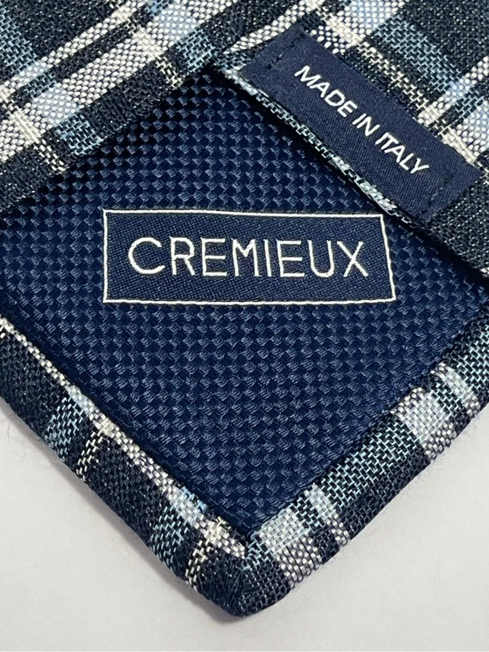 Cremieux Men’s Silk/Linen Plaid Woven Necktie Blue Gray White Italy